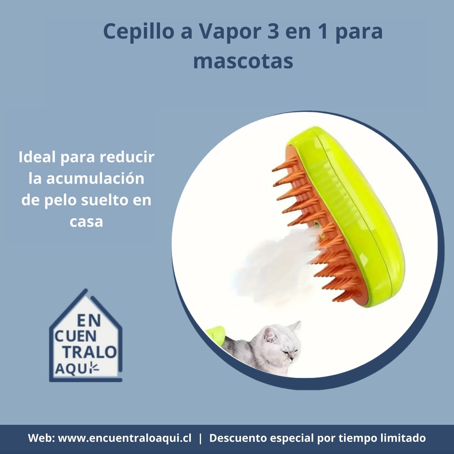 PetBrush- Cepillo a vapor para mascotas 3 en 1